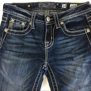 Miss Me Girls Fleur Cuffed Capri Blue Jeans Sz 14